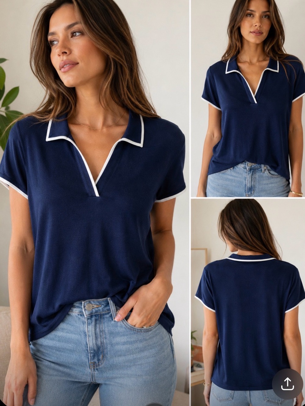 NWT ATM Anthony Thomas Melillo Navy Modal Polo Top | Size Large